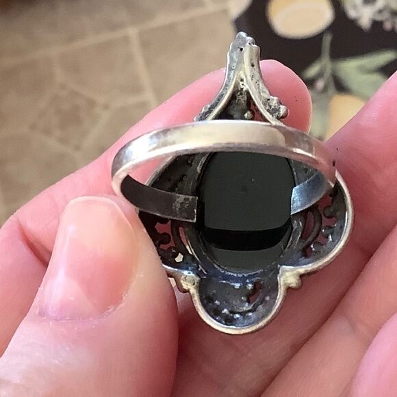 𝅺STERLING SILVER 925 BLACK ONYX WOMAN RING SIZE US 8​​ - Picture 5 of 9